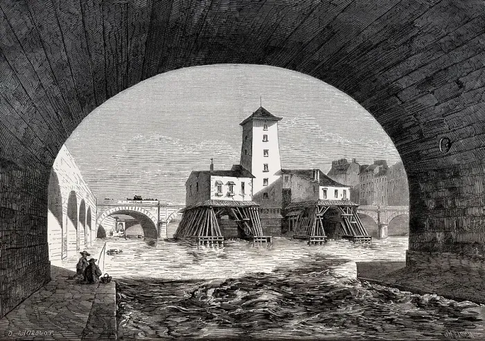 Framed Print : View of the Notre-Dame bridge pump