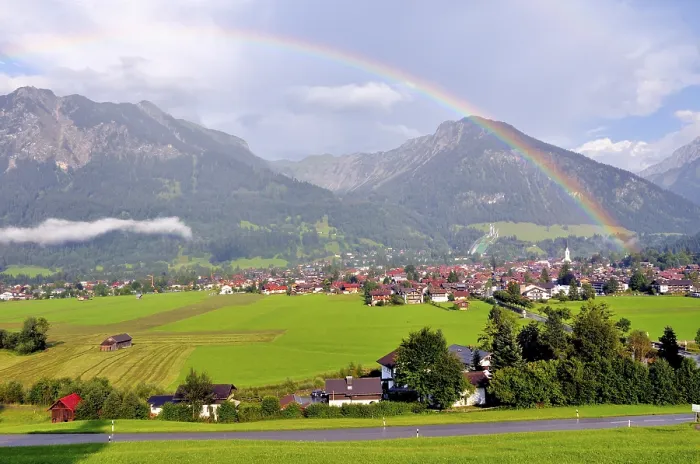 Framed Print : View over Oberstdorf with rainbow