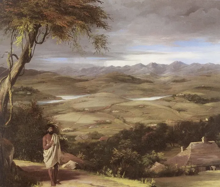 Framed Print : View of Ootacamund with figure of Toda, India, As ia Framed Print : View of Ootacamund with figure of Toda, India, As ia