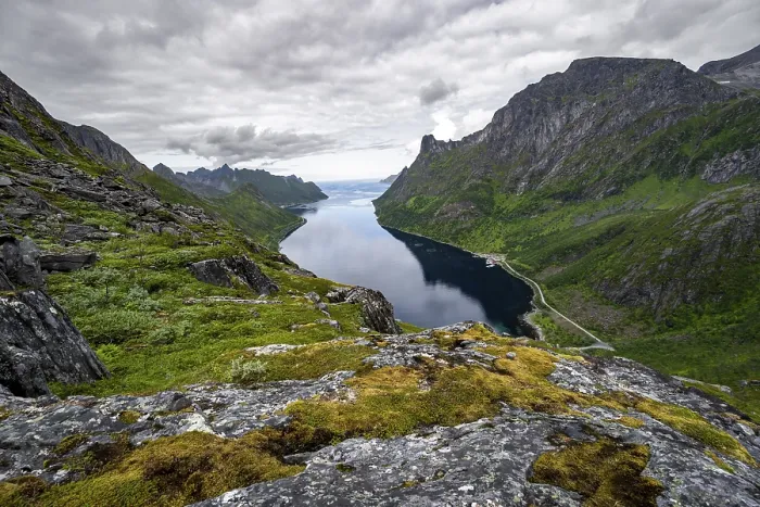 Framed Print : View of Oyfjorden fjord and mountains