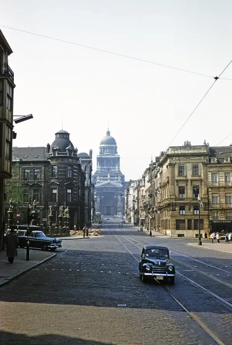 Framed Print : View of the Palace of Justice, Rue de la Regence, Brussels, Belgium, Europe, late 1950s Fiat Topolino Model C car, Europe