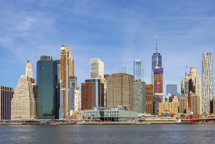 Framed Print : View from Pier 1 over the East River to the skyline of lower Manhattan Framed Print : View from Pier 1 over the East River to the skyline of lower Manhattan