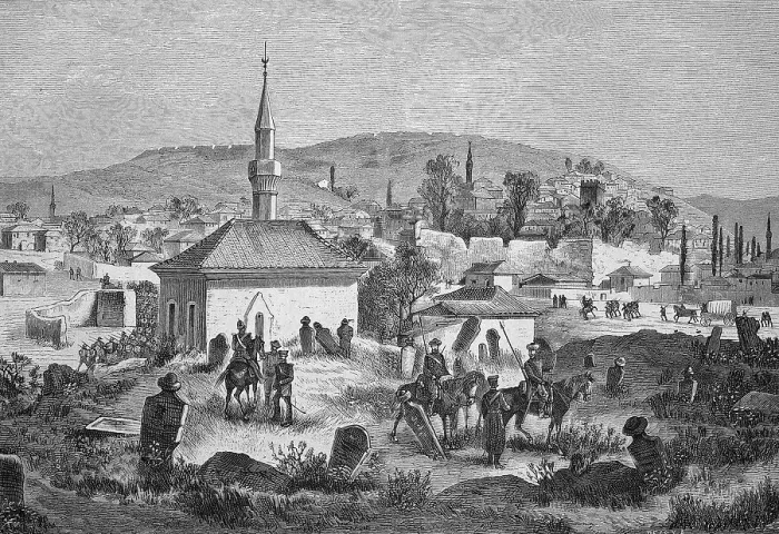 Framed Print : View of Plewna, Pleven, a town in Bulgaria in the valley of the river Tutschenitsa
