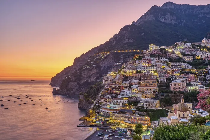 Framed Print : View of Positano on the Italian Amalfi Coast after sunset