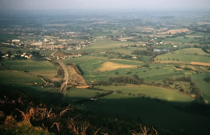 Framed Print : View over the railway line from the Malvern Hills to the town of Great Malvern, Worcestershire, England, UK 1966