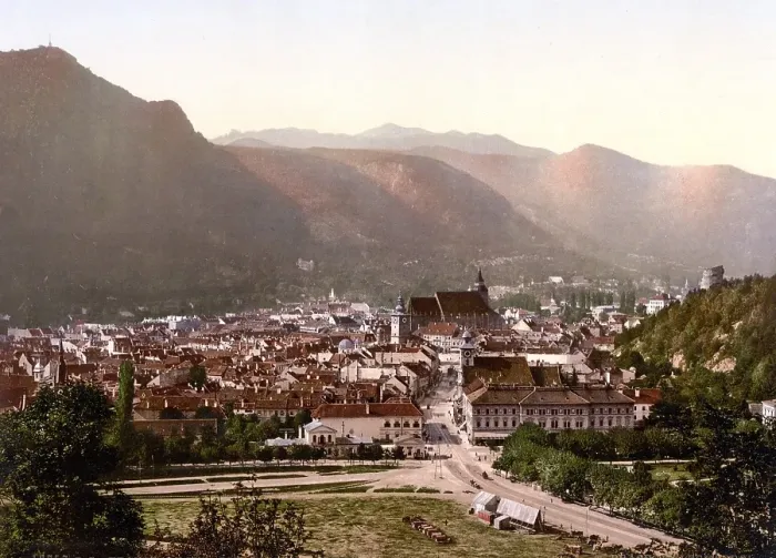 Framed Print : View from the Rattenberg to Kronstadt, now Brasov, Hungary, Austro-Hungary, Austro-Hungarian Empire, Austrian-Hungarian Monarchy, today Romania, Historical, around 1900, digitally restored reproduction from a 19th century original