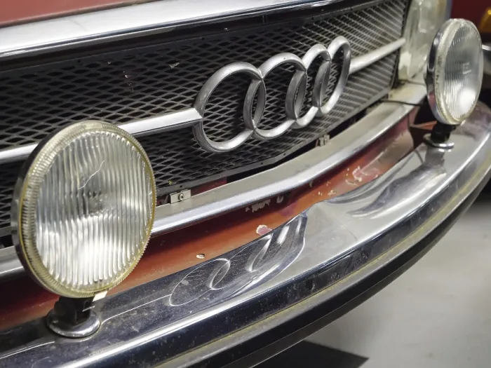 Framed Print : Front view of a red Audi classic car with radiator grille and chrome headlights Framed Print : Front view of a red Audi classic car with radiator grille and chrome headlights