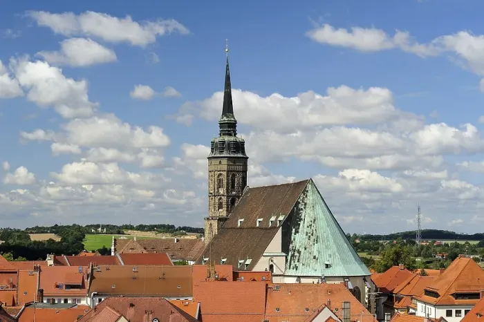 Framed Print : View from Reichenturm onto rooftops of old town with St Framed Print : View from Reichenturm onto rooftops of old town with St