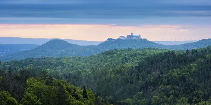 Framed Print : View from the Rennsteig over the Thuringian Forest to Wartburg Castle
