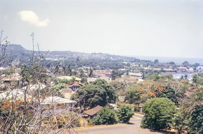 Framed Print : View over a residential area to the coast, Freetown, Sierra Leone, West Africa 1963, Africa