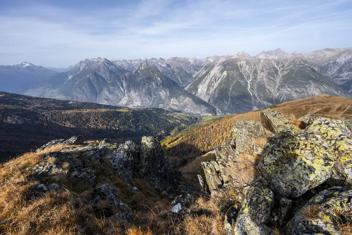 Framed Print : View from the ridge of the Venet to the mountain panorama of the Parzinn Group of the Lechtal Alps