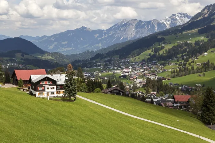 Framed Print : View of Riezlern, back mountains of the Allgaeu Alps