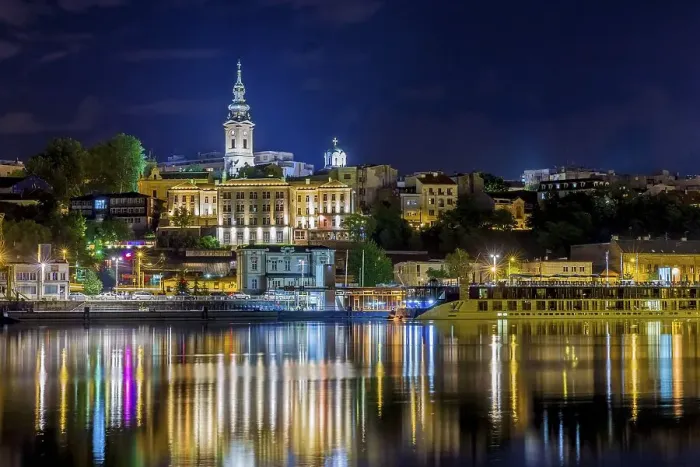 Framed Print : View over the river Sava on New Belgrade