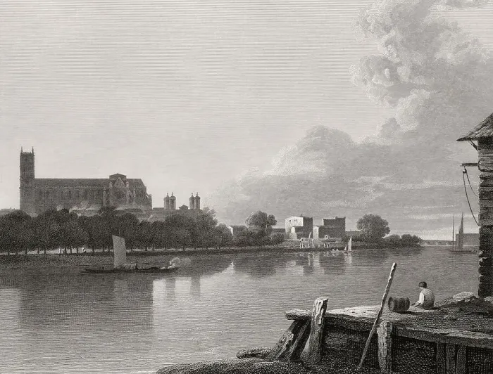Framed Print : View from River Thames to Westminster Abbey Framed Print : View from River Thames to Westminster Abbey
