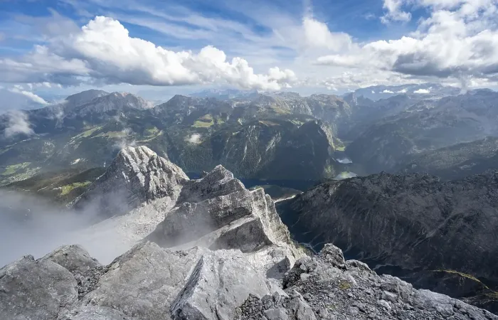 Framed Print : View from the rocky summit of the Watzmann Mittelspitze Framed Print : View from the rocky summit of the Watzmann Mittelspitze
