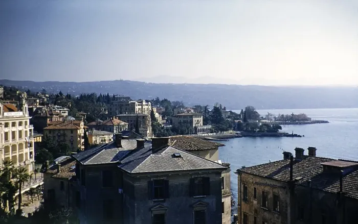 Framed Print : View over the roofs of buildings and the coast, Opatija, Croatia, Yugoslavia, 1958, Europe