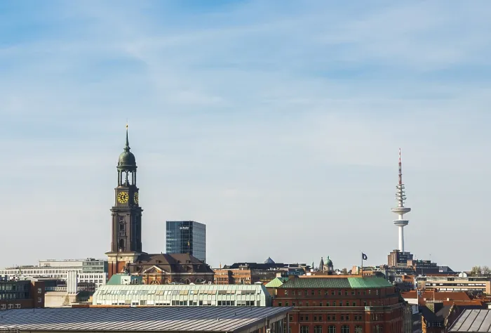 Framed Print : View over the roofs of Hamburg Framed Print : View over the roofs of Hamburg