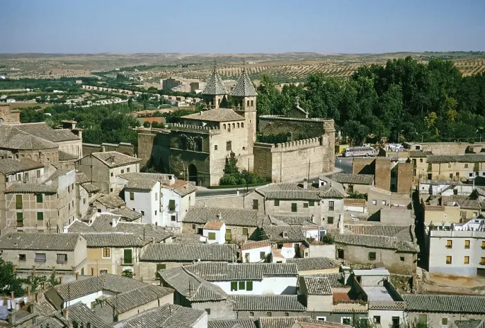 Framed Print : View over the roofs of the historic buildings to the city gate Puerta Nueva de Bisagra, Toledo, Castilla La Mancha, Spain, Europe Framed Print : View over the roofs of the historic buildings to the city gate Puerta Nueva de Bisagra, Toledo, Castilla La Mancha, Spain, Europe