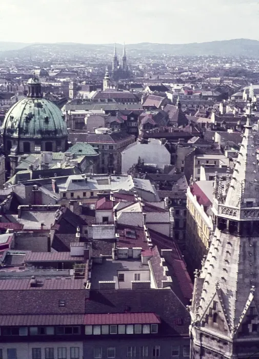 Framed Print : View over rooftops from Stefansdom of Vienna, Austria, early 1960s, Europe