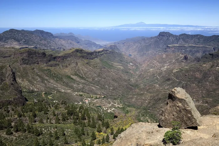 Framed Print : View from Roque Nublo, cultic rock of the Canarians