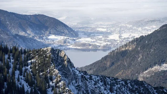 Framed Print : View of Schliersee and the foothills of the Alps in winter with snow Framed Print : View of Schliersee and the foothills of the Alps in winter with snow