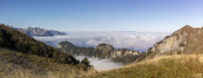 Framed Print : View of sea of fog on Lake Geneva from Berneuse