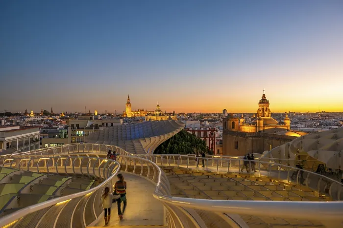 Framed Print : View over Sevilla from Metropol Parasol at sunset