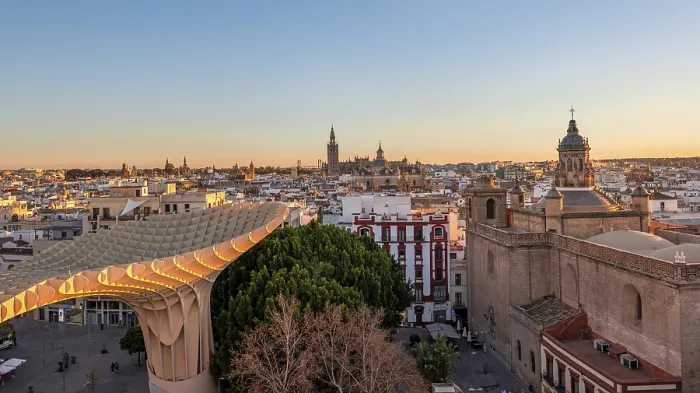 Framed Print : View over Sevilla from Metropol Parasol at sunset Framed Print : View over Sevilla from Metropol Parasol at sunset