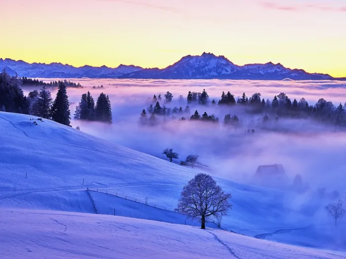 Framed Print : View of the snow-covered Zugerberg