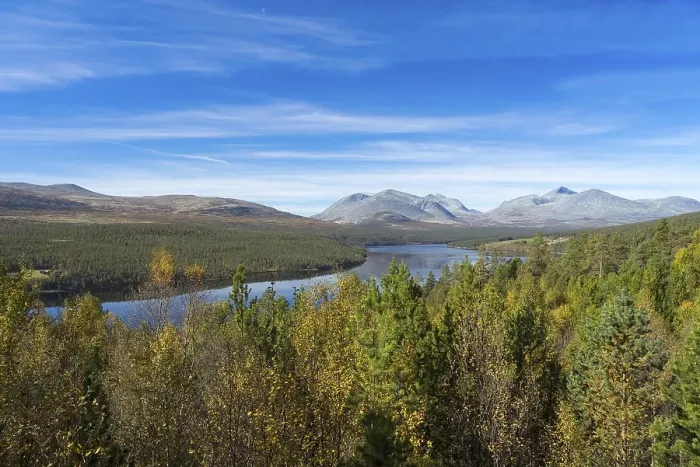 Framed Print : View from Sohlbergplassen over the Atnsjoenlake on Rondane National Park