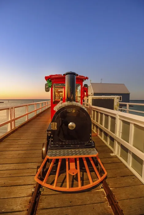 Framed Print : Front view of steam vintage train on Busselton jetty Framed Print : Front view of steam vintage train on Busselton jetty