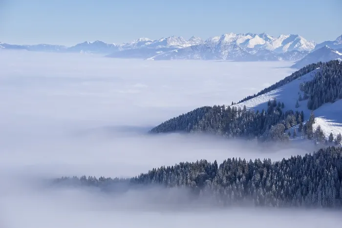 Framed Print : View from Sudelfeld over the sea of fog towards the Berchtesgaden Alps in winter
