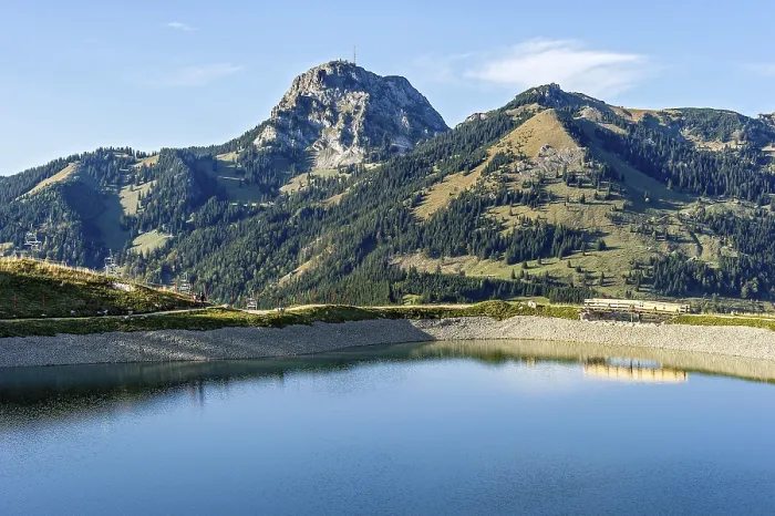 Framed Print : View from Sudelfeld to Wendelstein with reservoir lake Mangfall mountains