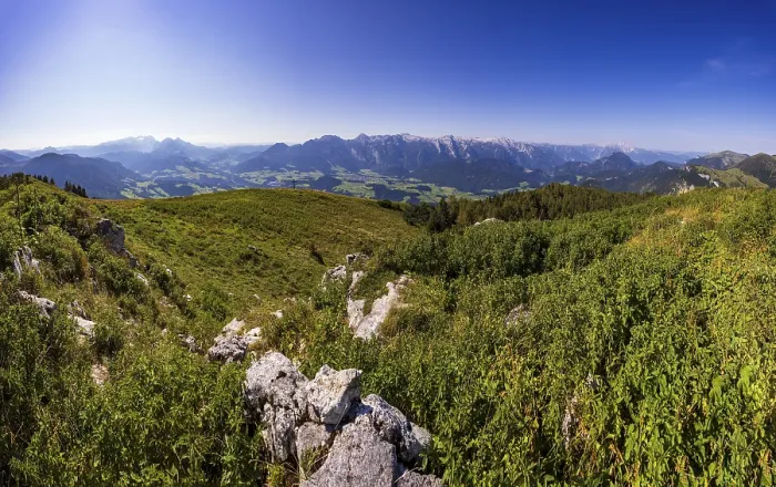 Framed Print : View from the summit of the Einberg into the Lammertal and Tennengebirge mountains