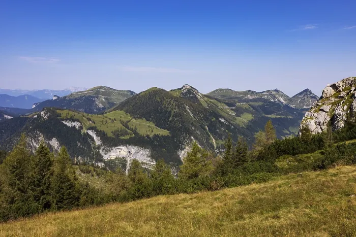 Framed Print : View from the summit of the Einberg to the Trattberg and Alpbichlalm