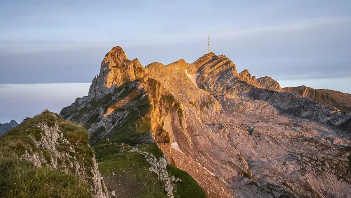 Framed Print : View of the summit of Saentis and Lisengrat at sunrise Framed Print : View of the summit of Saentis and Lisengrat at sunrise