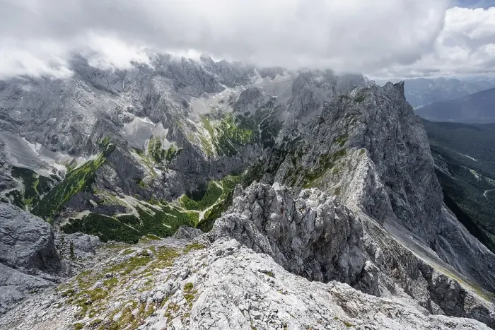 Framed Print : View from the summit of the Waxenstein over rocky