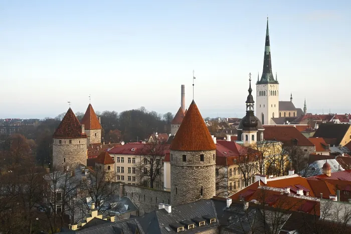 Framed Print : The top view on towers of old Tallinn