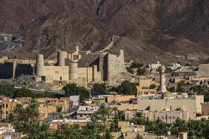 Framed Print : View of the town of Bahla, with the clay fortress of Hisn Tamah in the background Framed Print : View of the town of Bahla, with the clay fortress of Hisn Tamah in the background