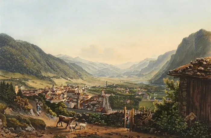 Framed Print : View of the town of Chur and its surroundings, Graubuenden, Switzerland, view around 1830, digitally restored reproduction of a 19th century model by Johann Ludwig Bleuler (12 February 1792 - 28 March 1850), Swiss draughtsman and painter, Europe Framed Print : View of the town of Chur and its surroundings, Graubuenden, Switzerland, view around 1830, digitally restored reproduction of a 19th century model by Johann Ludwig Bleuler (12 February 1792 - 28 March 1850), Swiss draughtsman and painter, Europe