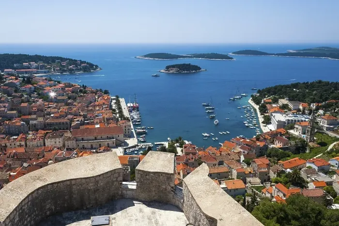 Framed Print : View of the town and the harbour of Hvar from the Spanjola Fortress