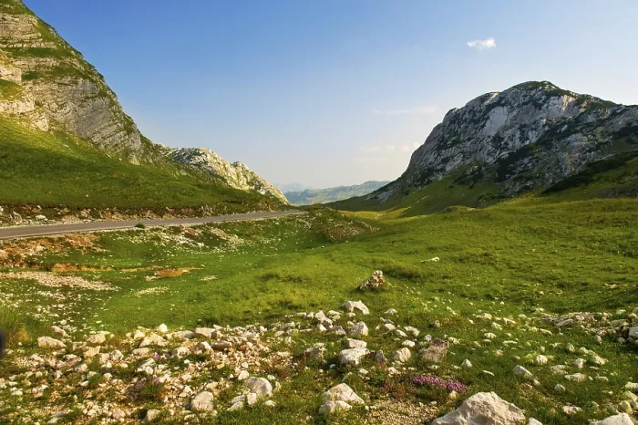 Framed Print : A view of the valley and the mountains of Durmitor National Park Montenegro