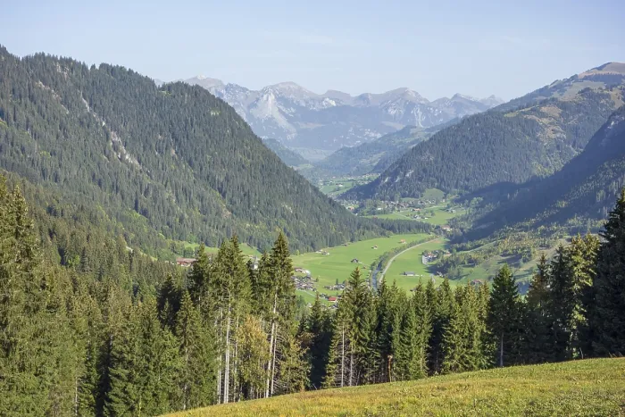 Framed Print : View of the valley with mountains and villages
