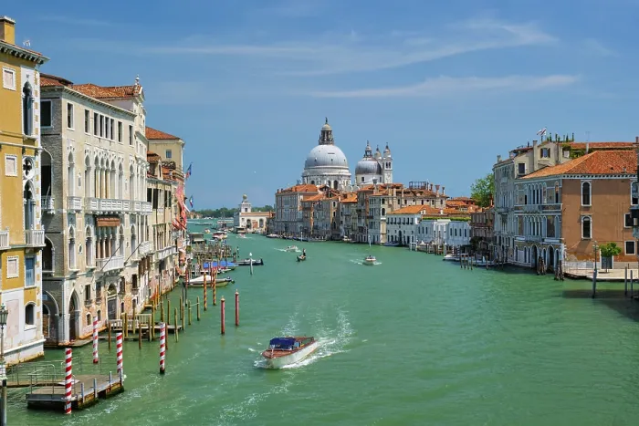 Framed Print : View of Venice Grand Canal with boats