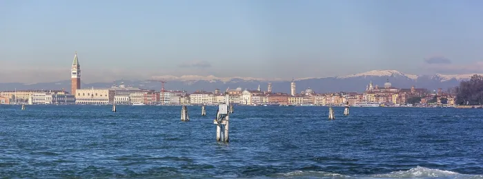 Framed Print : View of Venice from Lido, snow-capped alpine peaks in the back Framed Print : View of Venice from Lido, snow-capped alpine peaks in the back