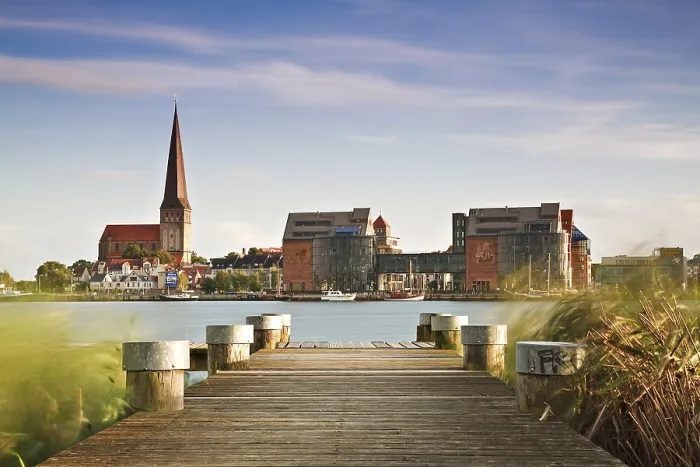 Framed Print : View over the Warnow towards Rostock