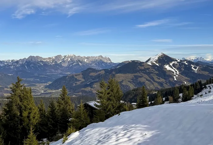 Framed Print : View of Wilden Kaiser and Hohe Salve from Rosskopf summit in winter