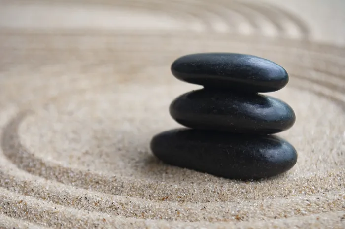 Framed Print : Side view of zen stones with customizable space for text