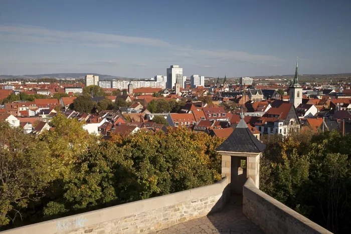 Framed Print : View from Zitadelle Petersberg Citadel across the town