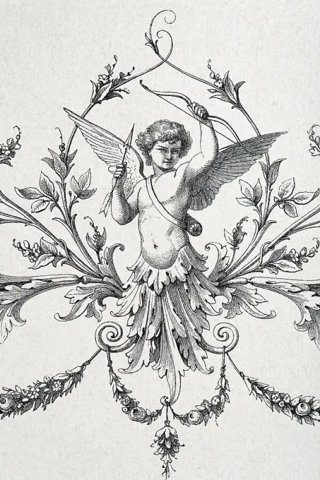 Framed Print : Vignette with Cupid and tendrils Framed Print : Vignette with Cupid and tendrils